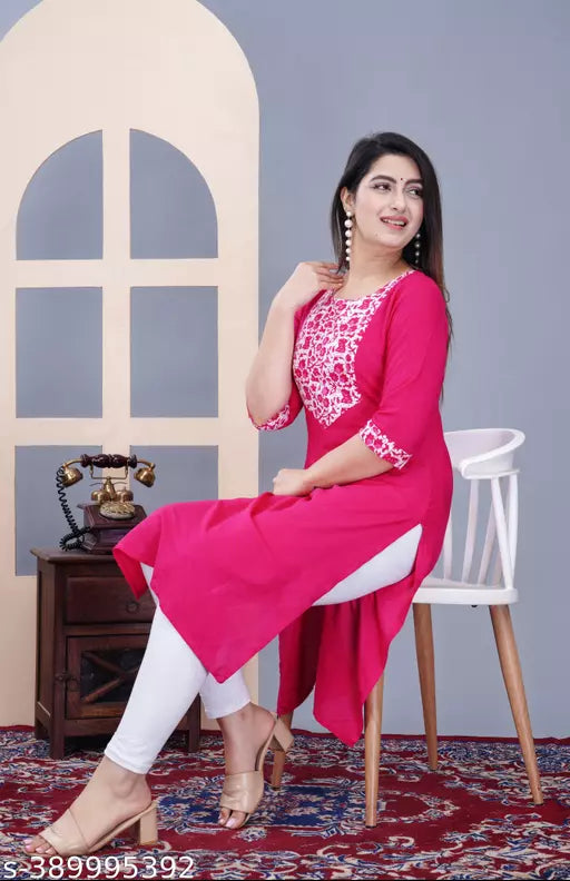 Women's Rayon Solid Plain Straight Kurti