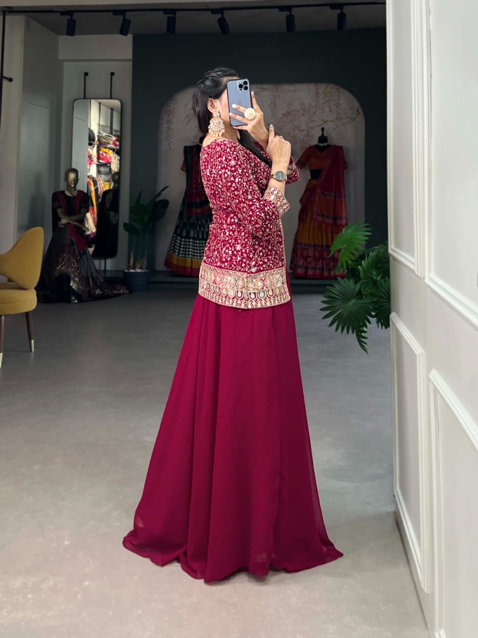 Lehanga style top & Plazo , Georgette Style.