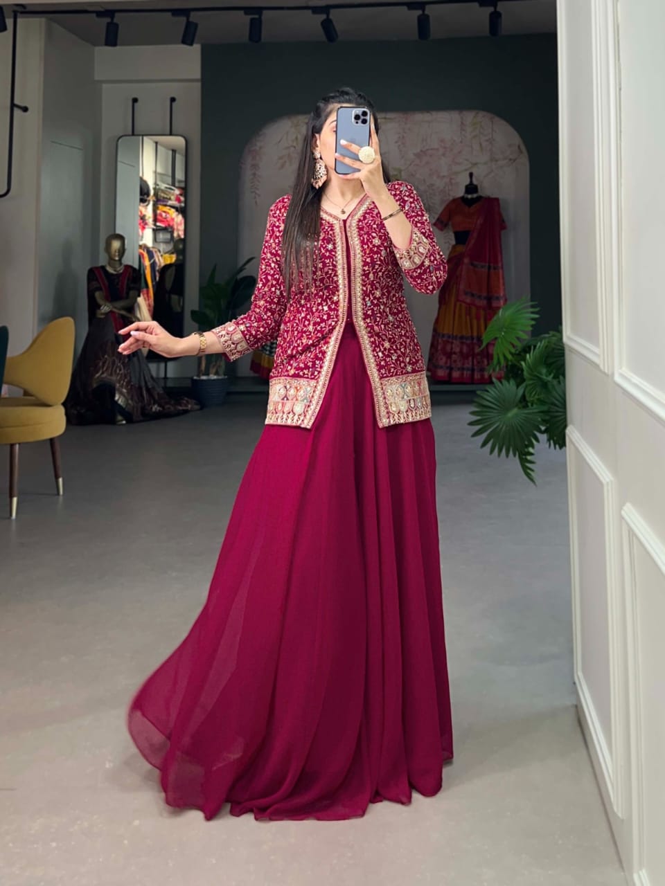 Lehanga style top & Plazo , Georgette Style.