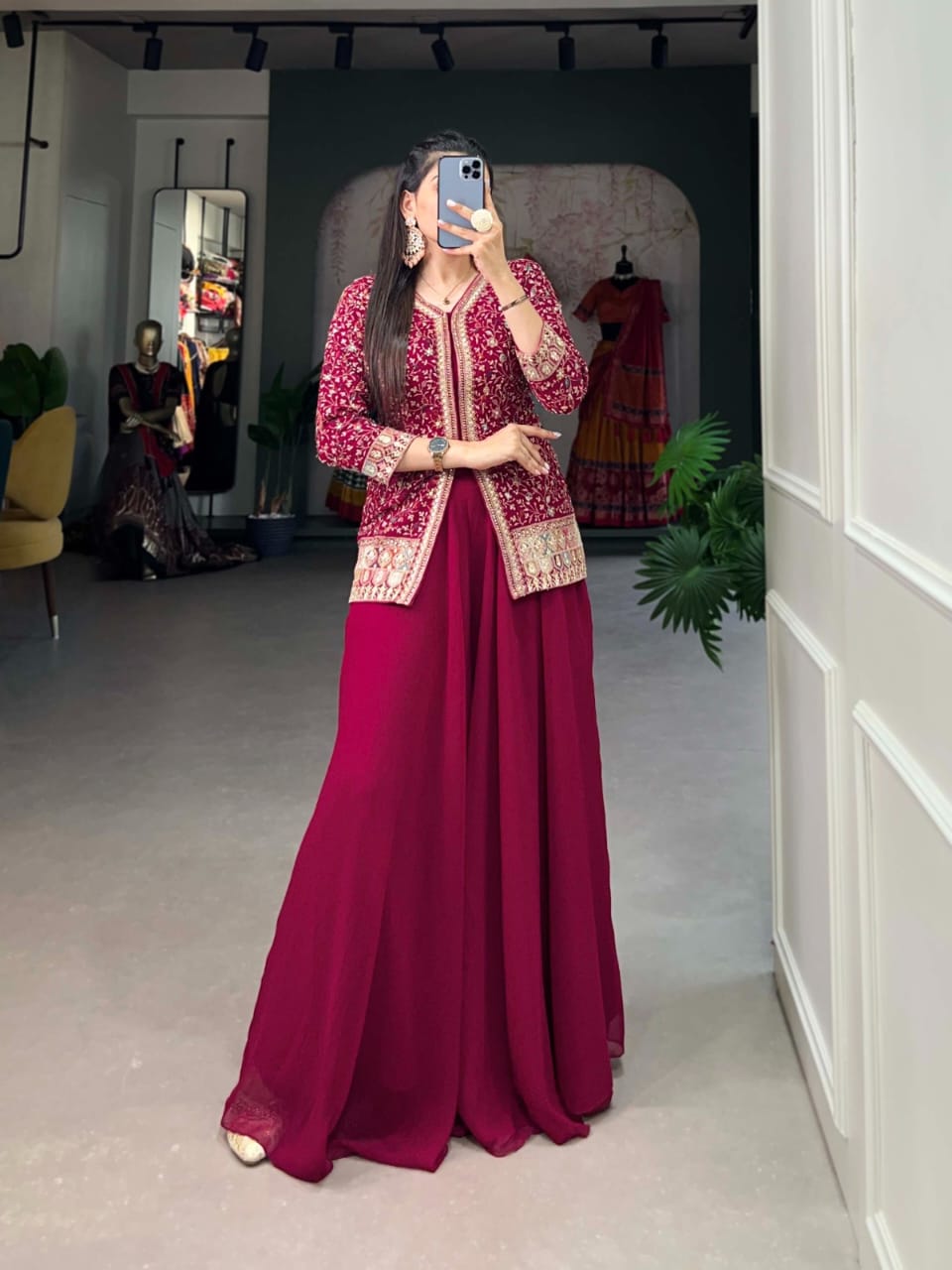 Lehanga style top & Plazo , Georgette Style.