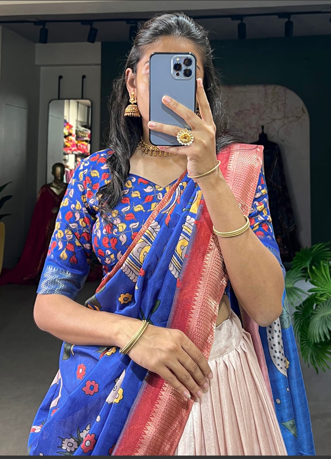 Dhola Silk lehenga choli kalamkari print with weaving border