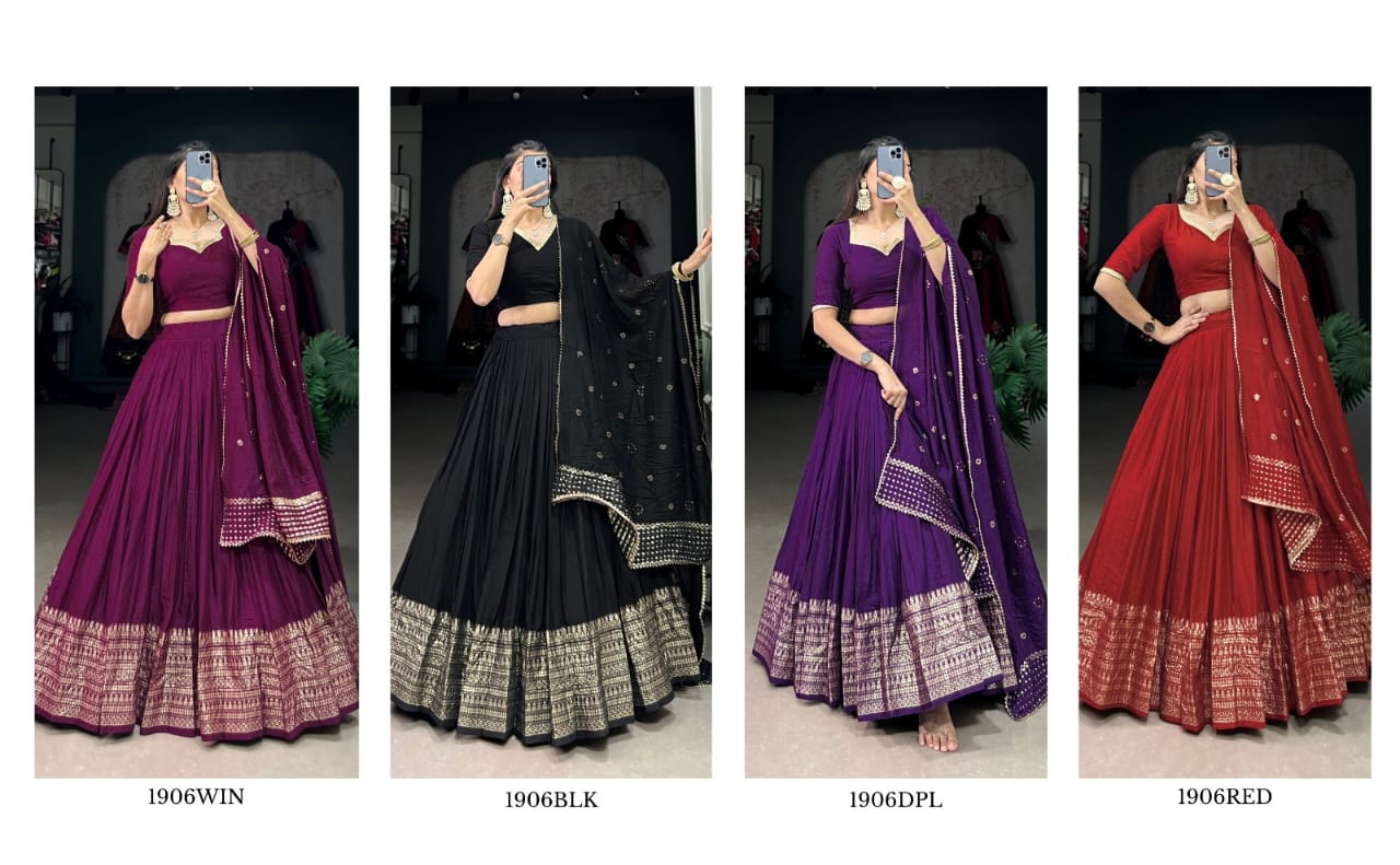 Pure Chanderi Plain Lehenga with Intricate Zari Work Border