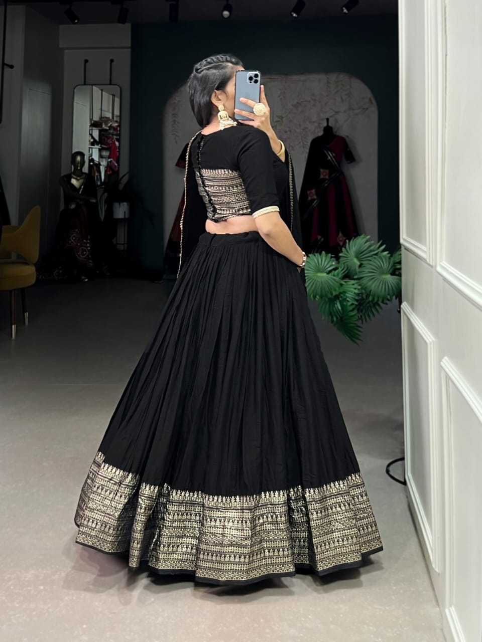 Pure Chanderi Plain Lehenga with Intricate Zari Work Border