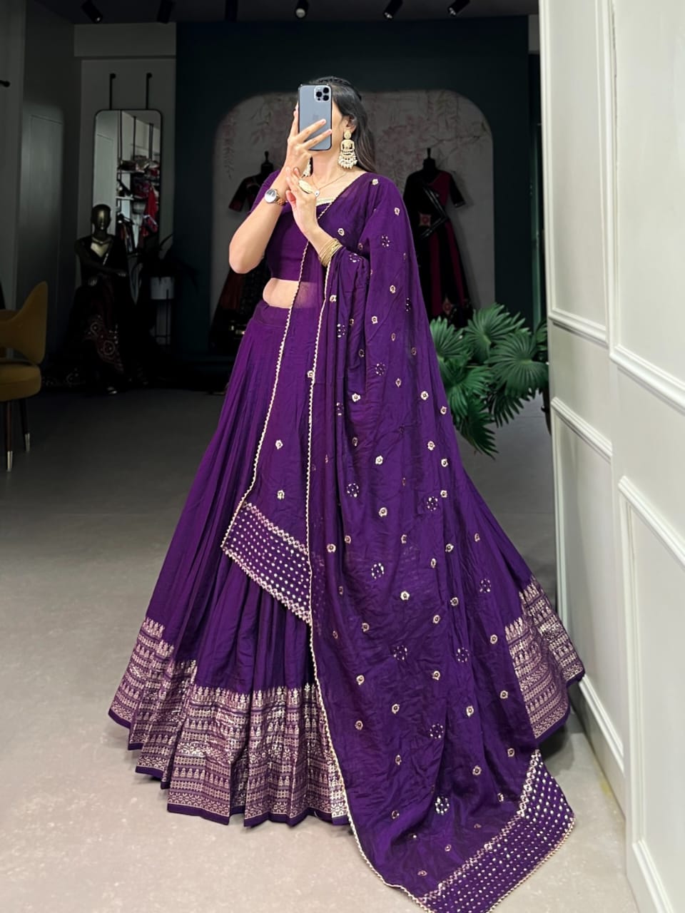 Pure Chanderi Plain Lehenga with Intricate Zari Work Border