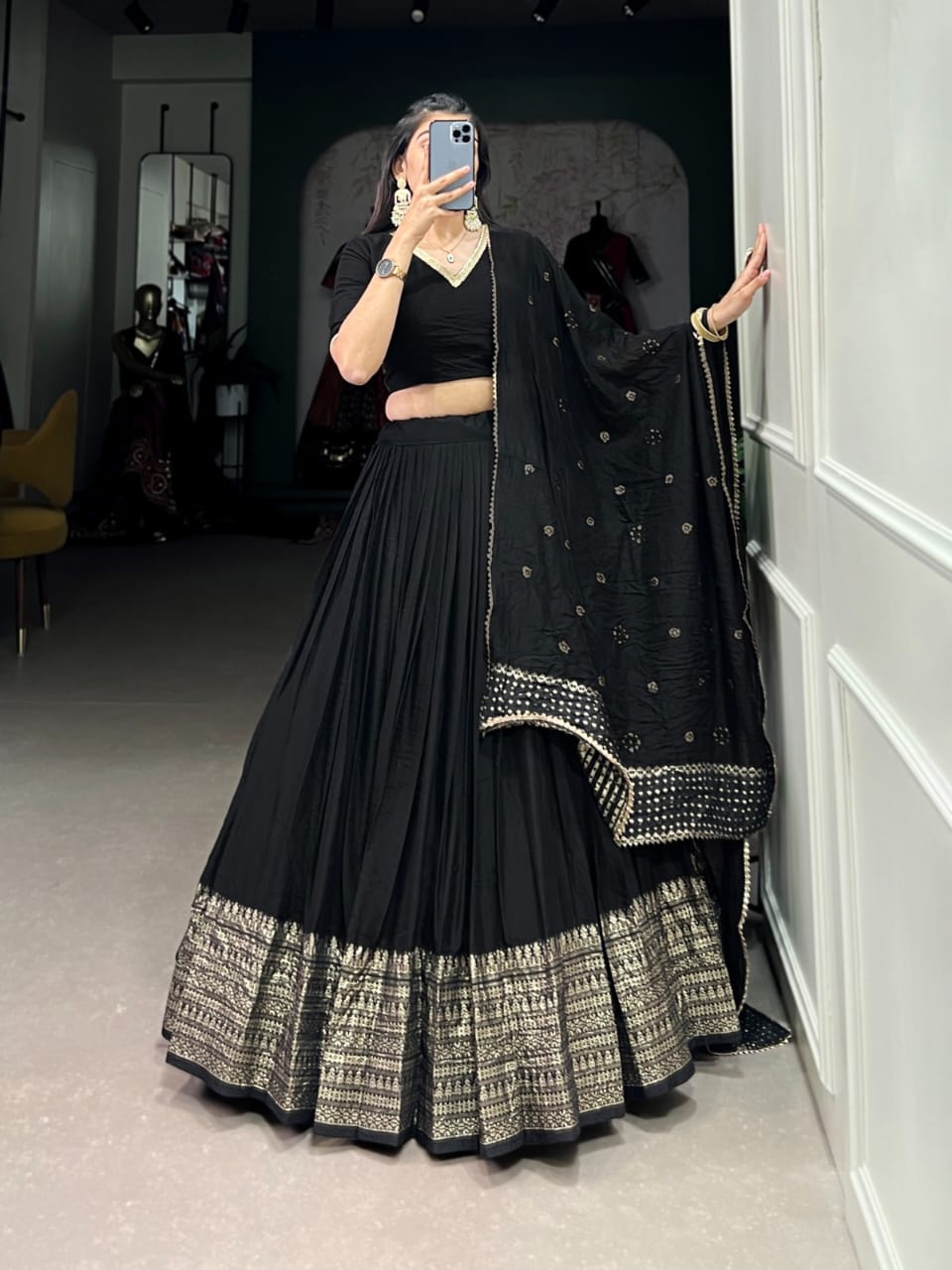 Pure Chanderi Plain Lehenga with Intricate Zari Work Border