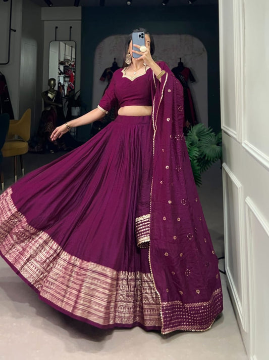 Pure Chanderi Plain Lehenga with Intricate Zari Work Border