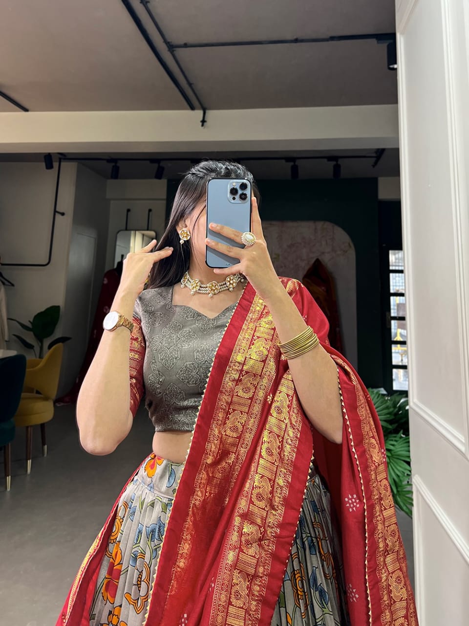 Kalamkari Tussar Silk Lehenga