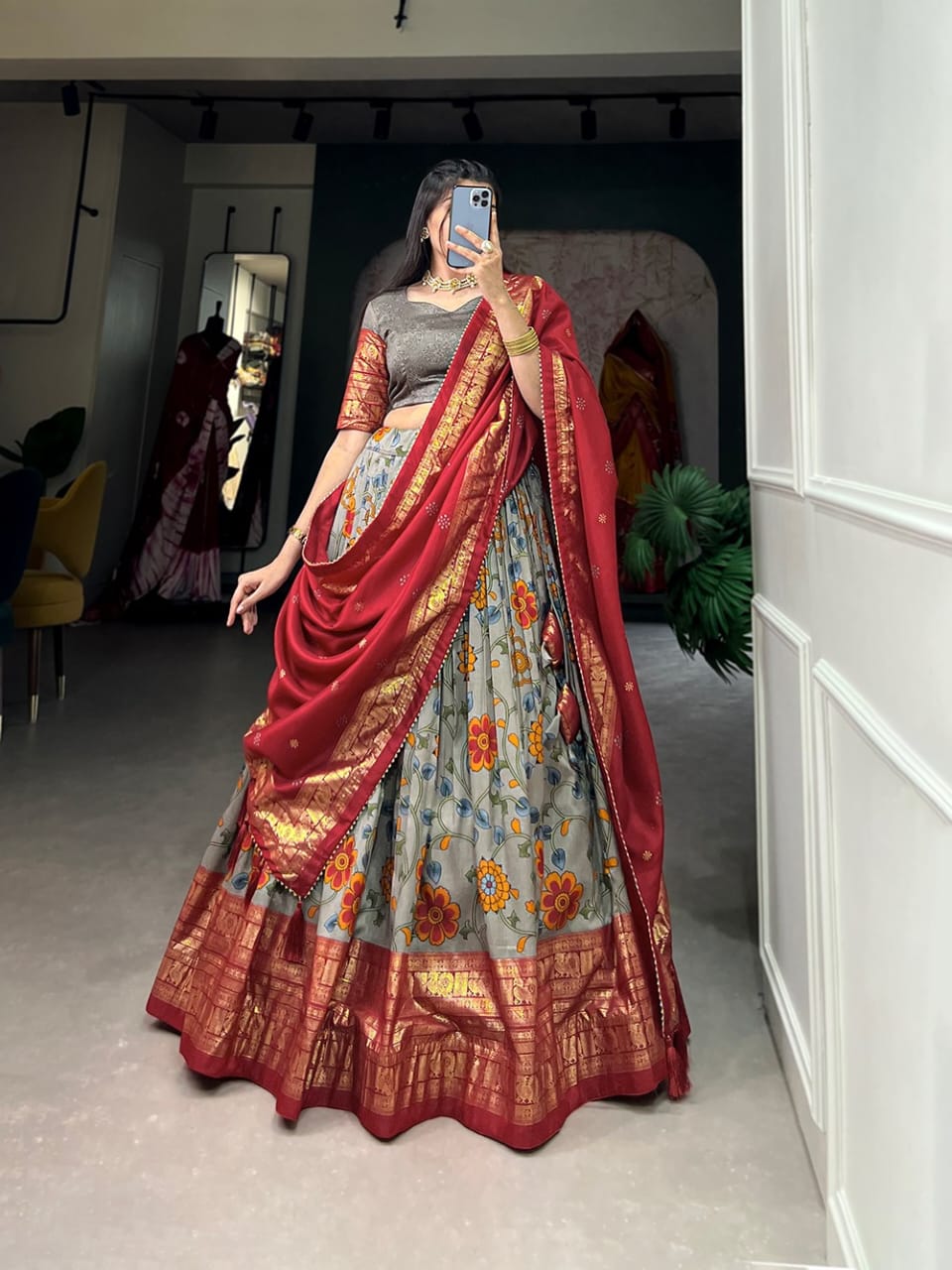 Kalamkari Tussar Silk Lehenga