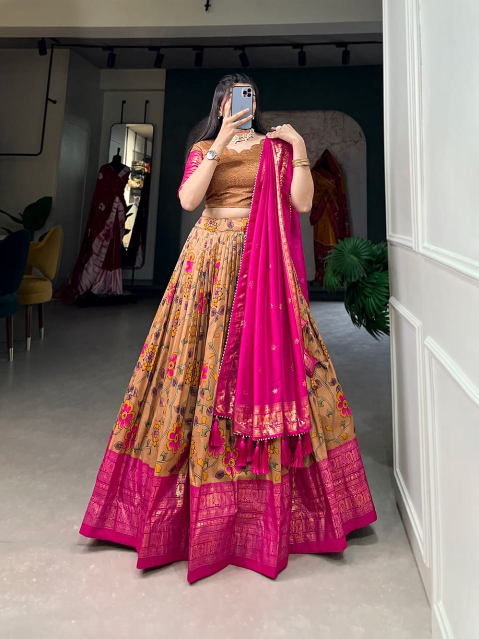 Kalamkari Tussar Silk Lehenga