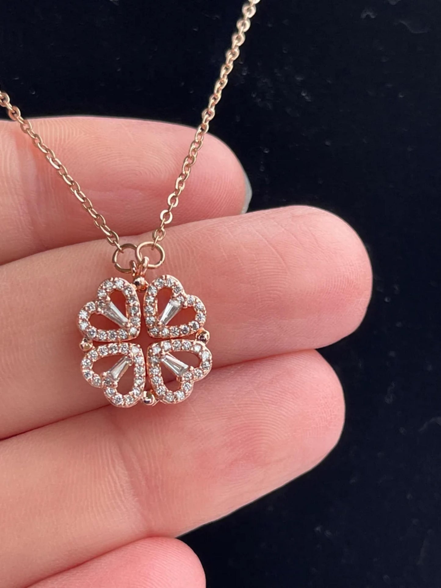 Four Love Hearts Pendant Necklace rose Diamond Leaf Clover Heart Necklaces